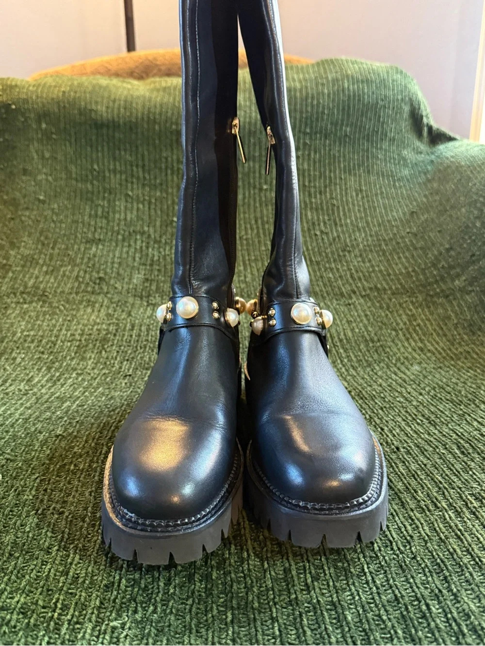 Karl Lagerfeld Black Pearl-Embellished Over-the-Knee Boots